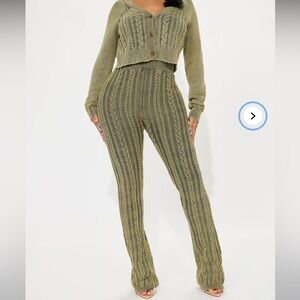 Fashion Nova Olive Cable Knit Pants set